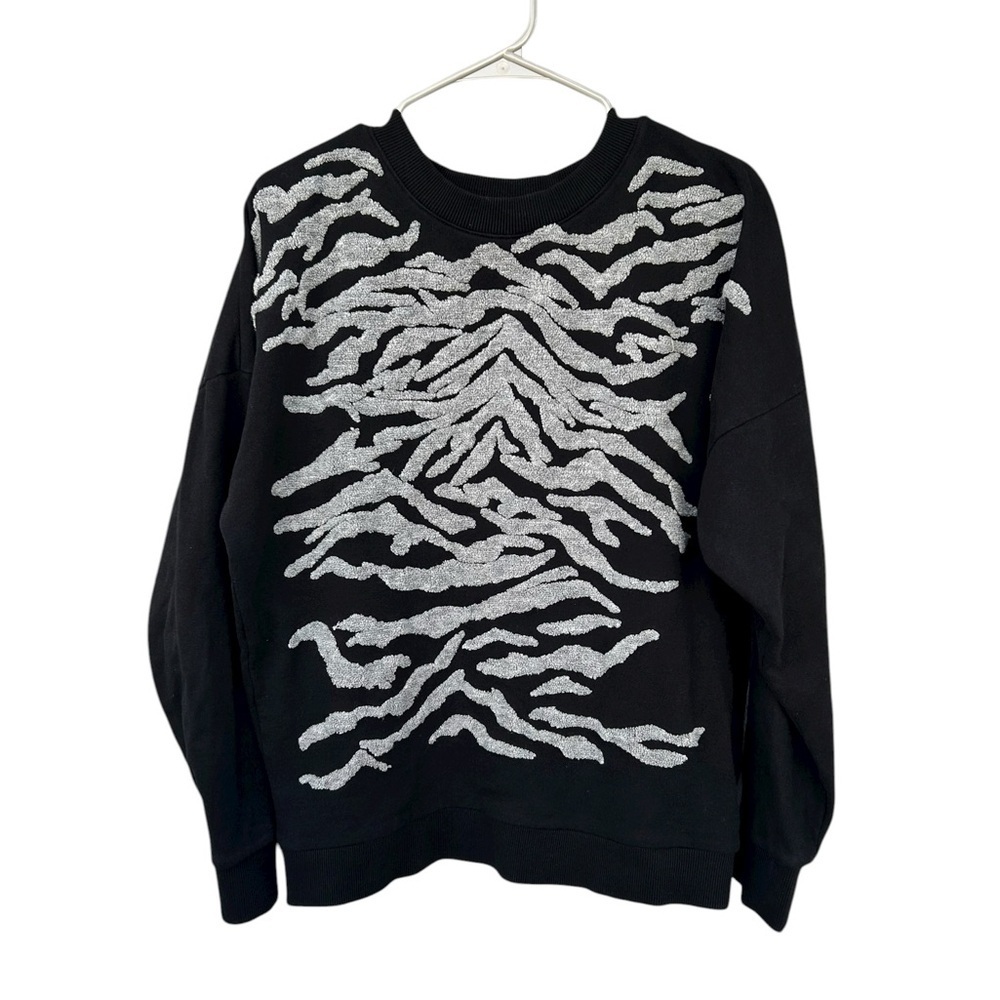 All Saints Long Sleeve Zebra Stripe Crewneck Sweatshirt - Size Medium - Black - Picture 4 of 9